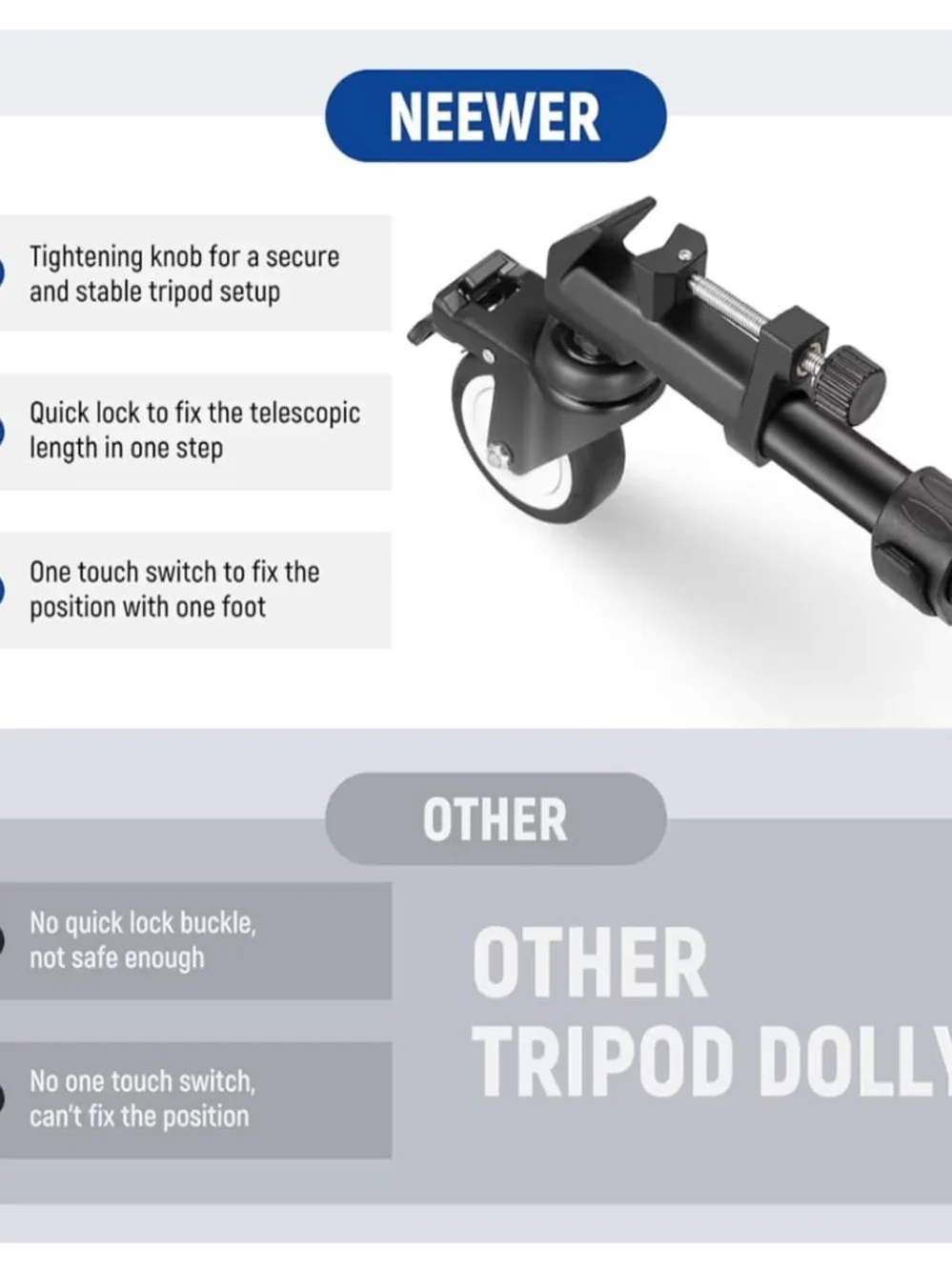 Neewer Black Tabletop Camera Tripod with Wheels - Compact Stabilizing Dolly